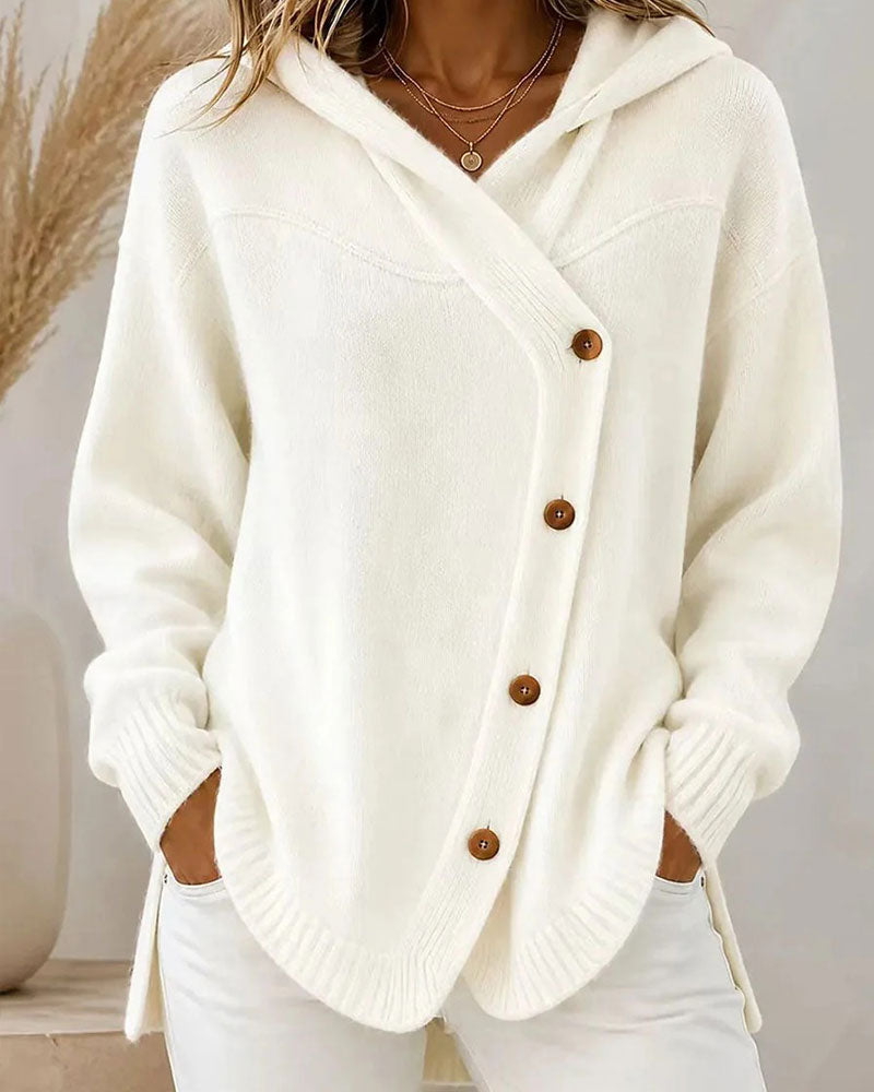 Pullover Boutonné Manches Longues À Capuche