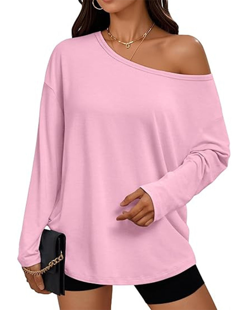 T-Shirt Une Épaule Unie Manches Longues