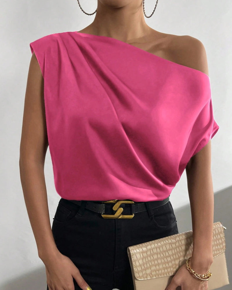 Blouse Unie Hors Épaule Sans Manches