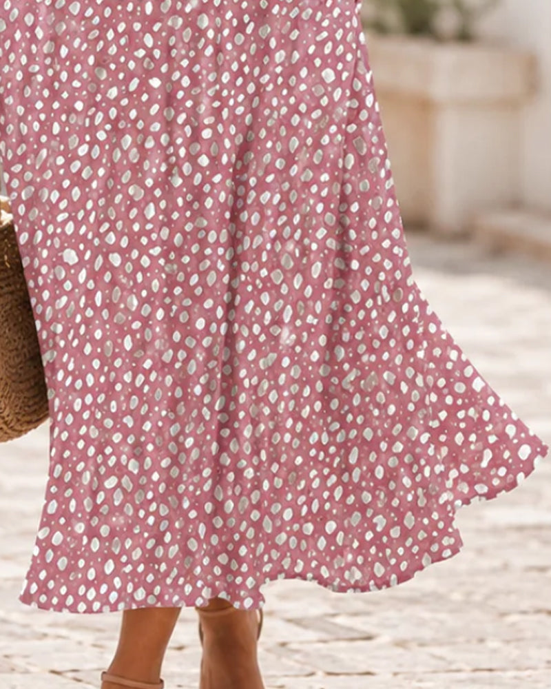 Robe Col En V À Pois Volant Coupe A