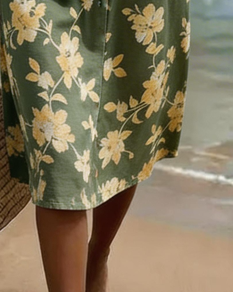 Robe Col V Boutonnage Fleuri