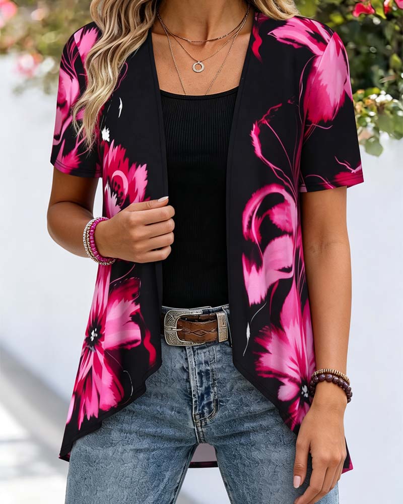 Blouse Base Noire Rose Rouge Florale