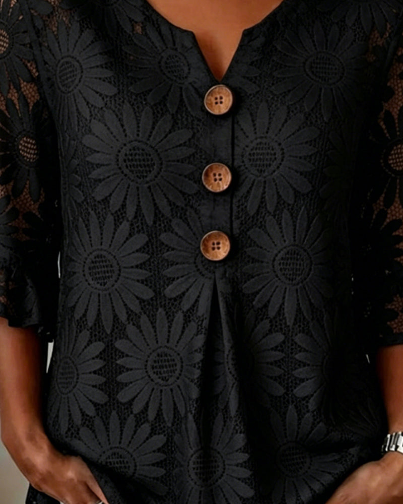 Blouse À Imprimé Marguerite Et Manches À Volants