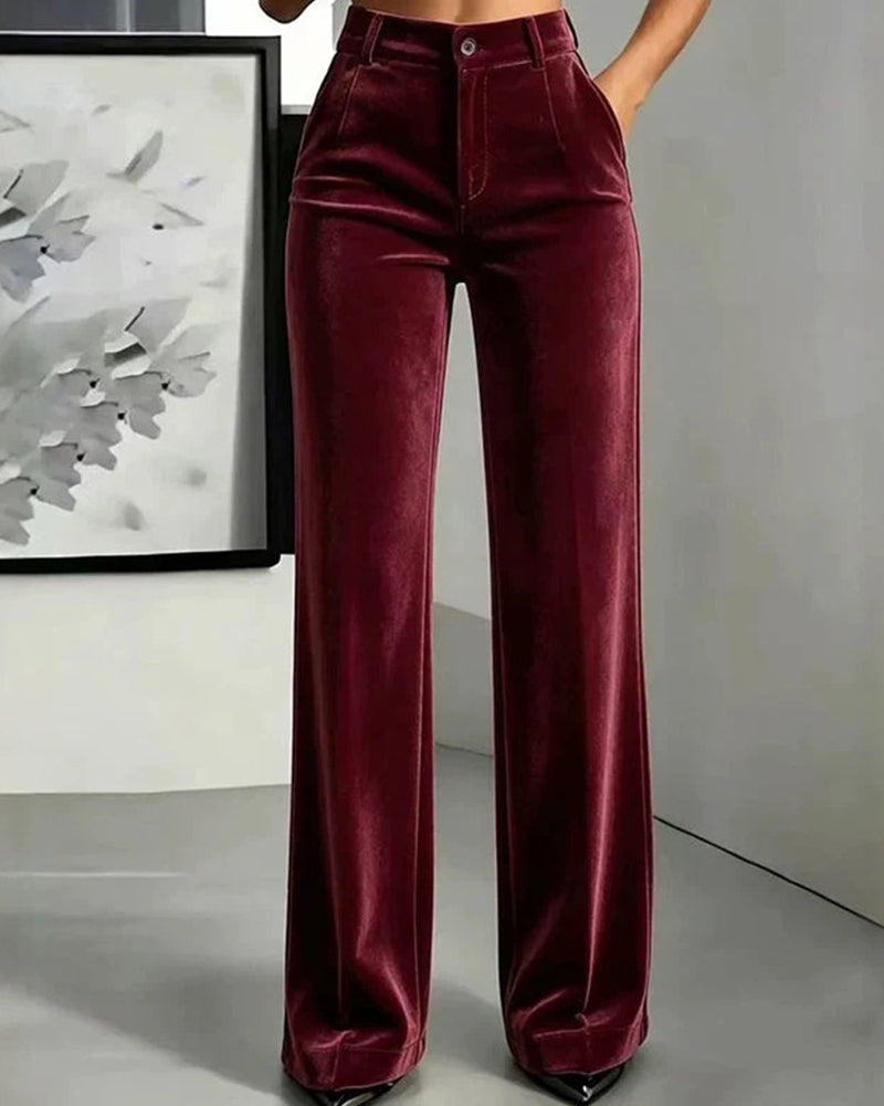 Pantalon Uni Velours Poche Long