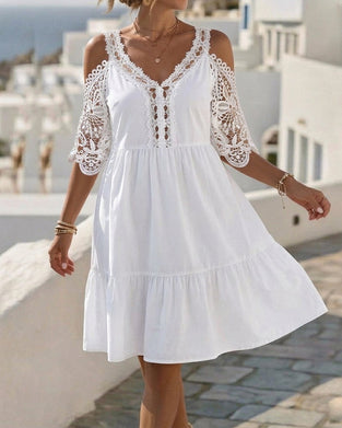 Robes Dentelle Off-Shoulder À Volants Court