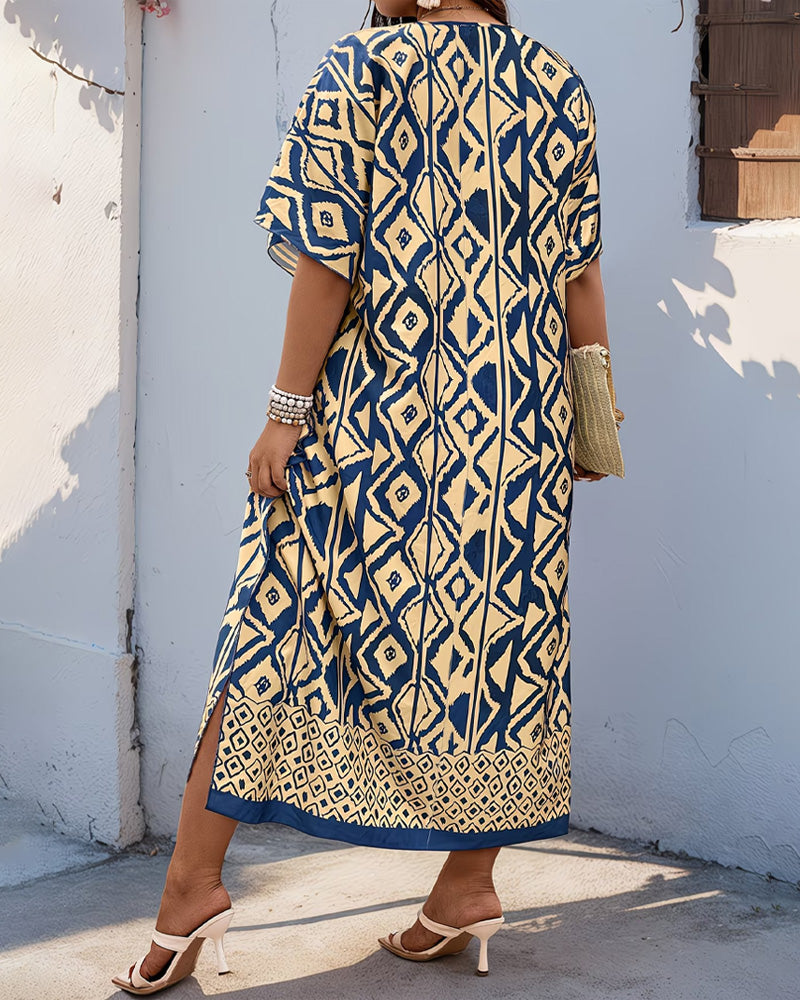 Robe Col En V Diamant Fente Lâche