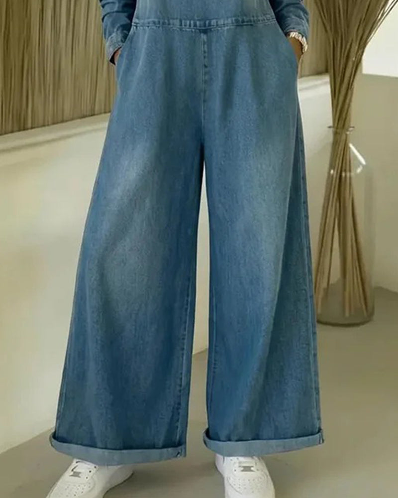 Combinaison Épaule Dégagée Bretelle Denim