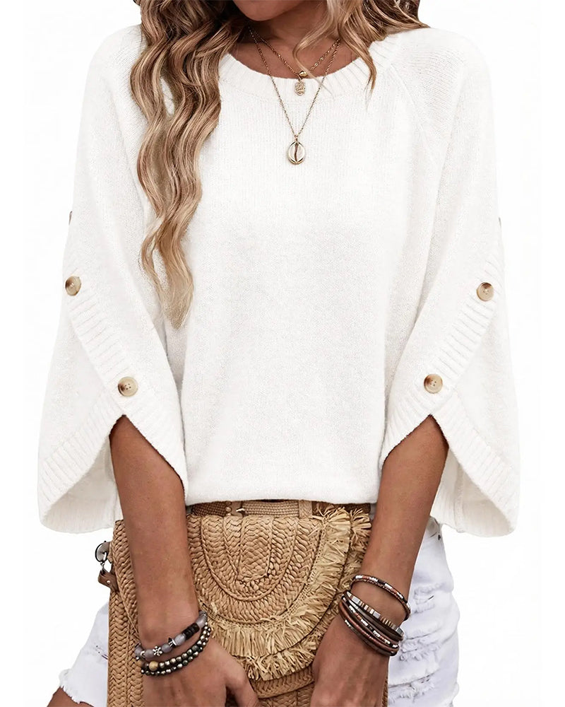 Pull-Over Col Rond Boutonnage Manche Cloche