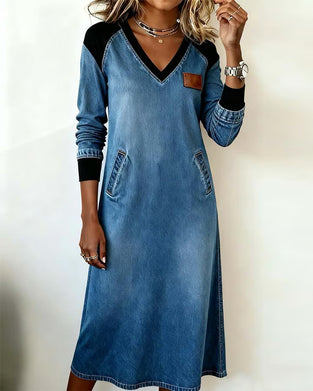 Robe Col En V Couture Manches Longues