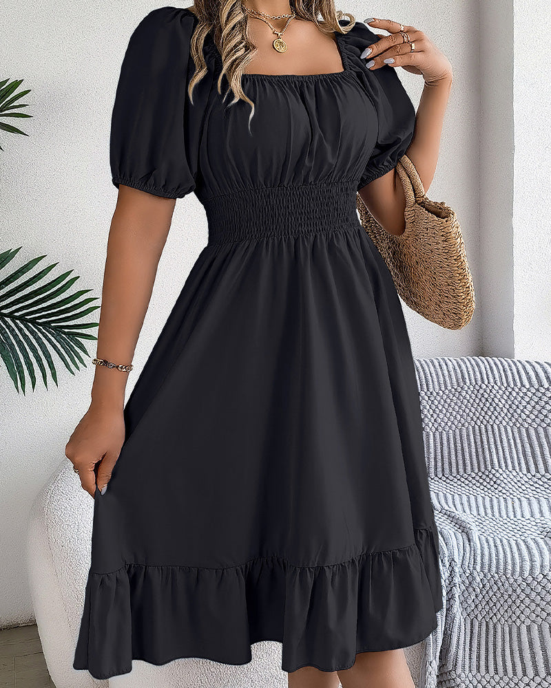 Robe Col Carré Taille Cintrée Volant Ligne A