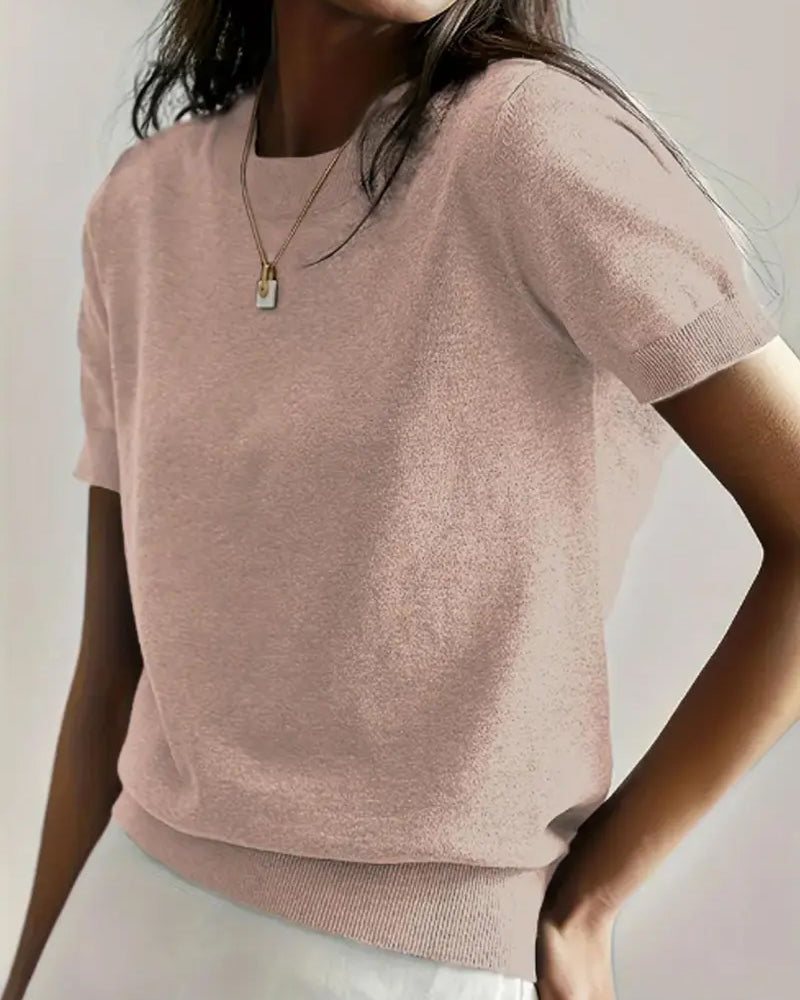 Pull Col Rond Manches Courtes Maille Fine