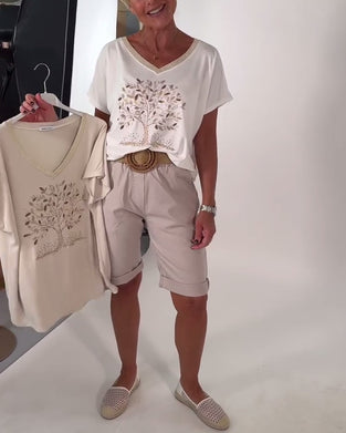 T-Shirt Col En V Imprimé Polyvalent