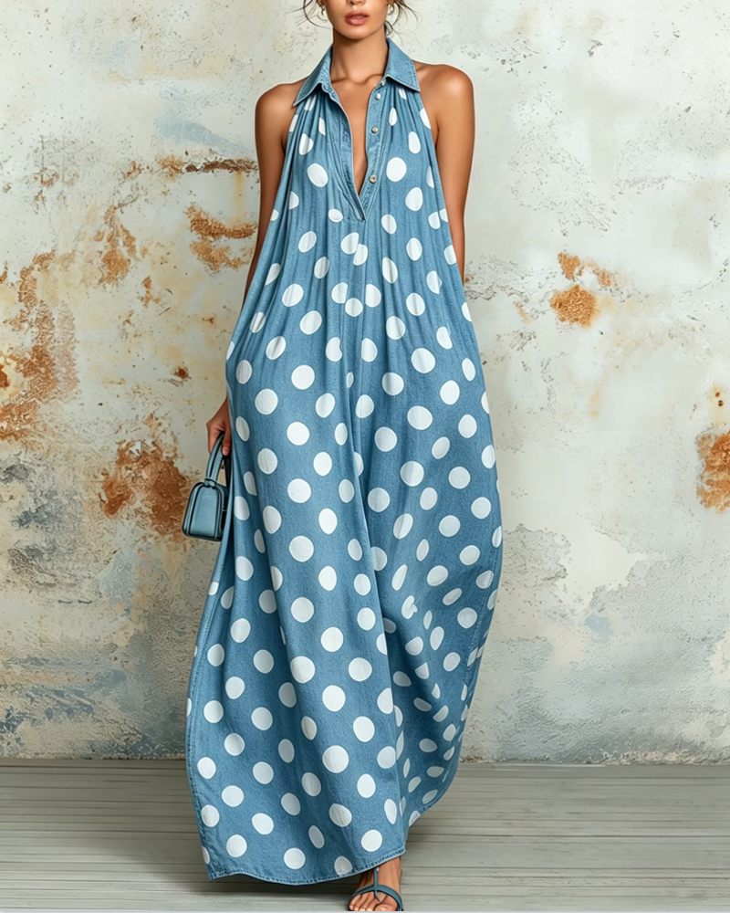 Robe À Pois Soutien Nuque Sans Manches