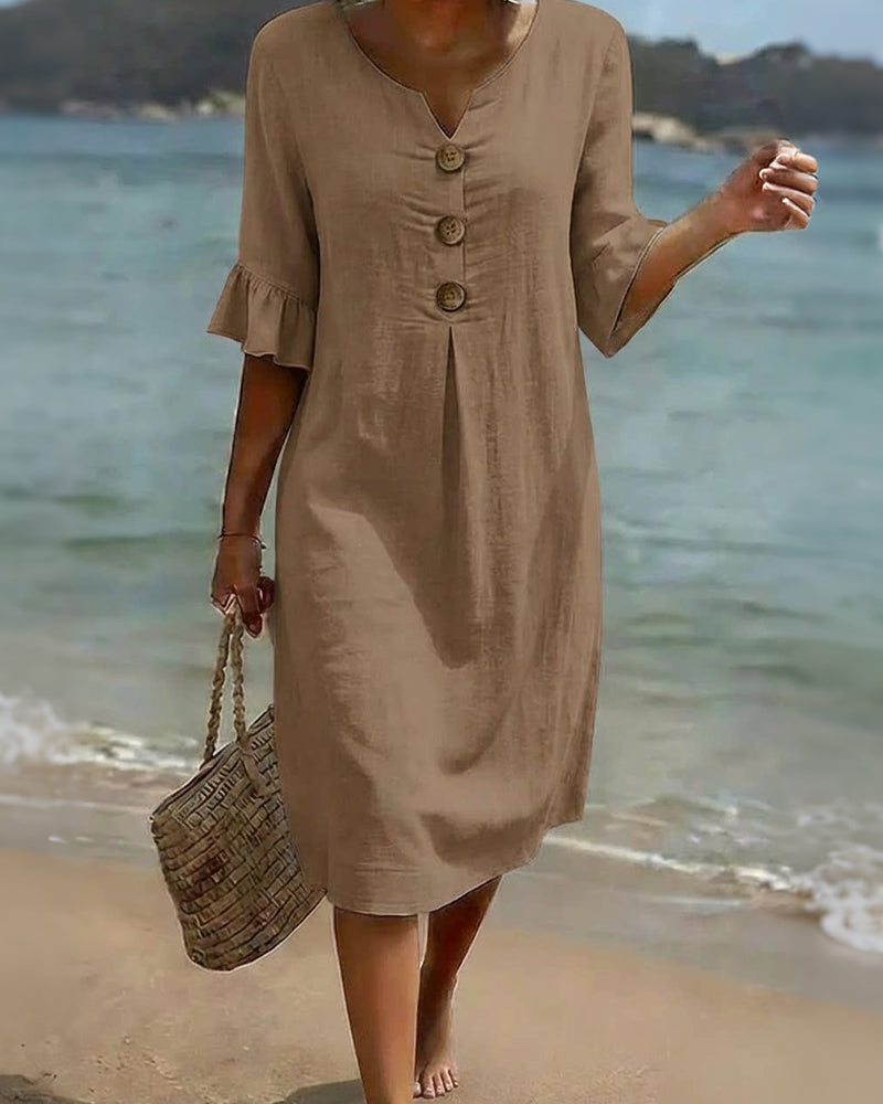 Robe Bouton Manche Volanté 100% Coton