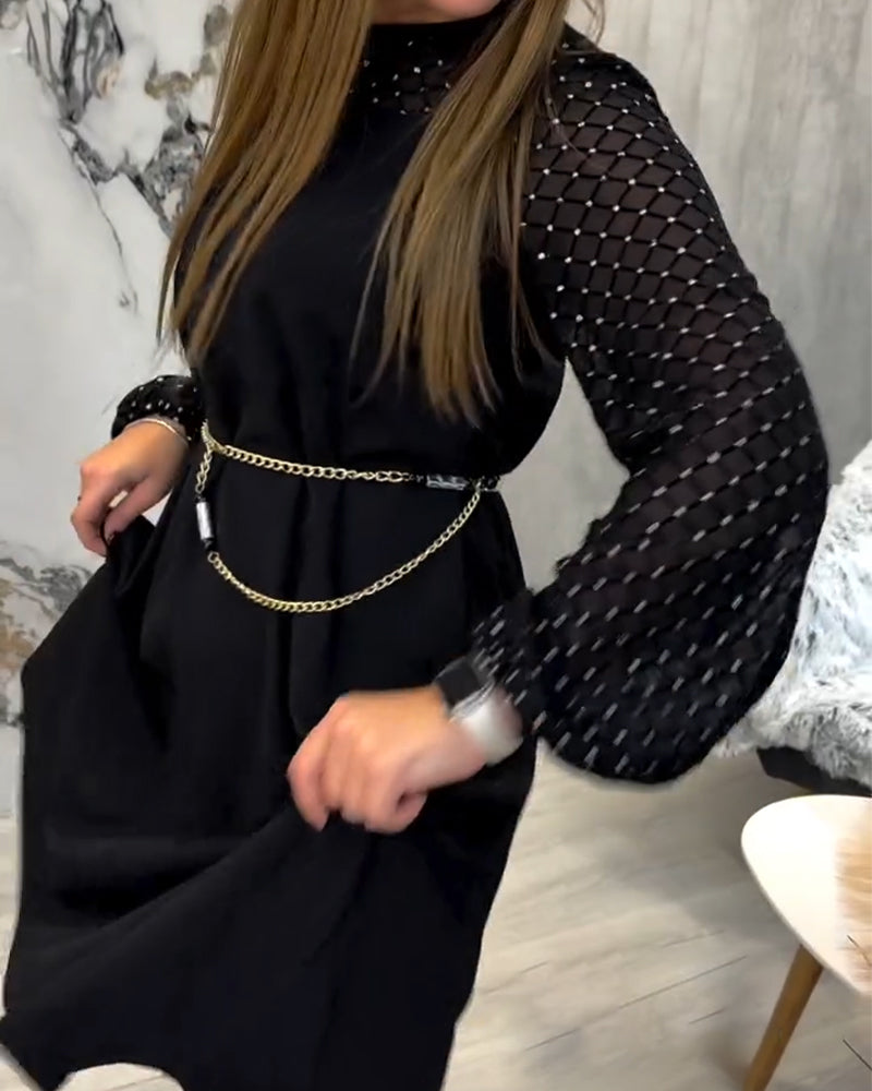 Robe Scintillante Patchwork Col Rond