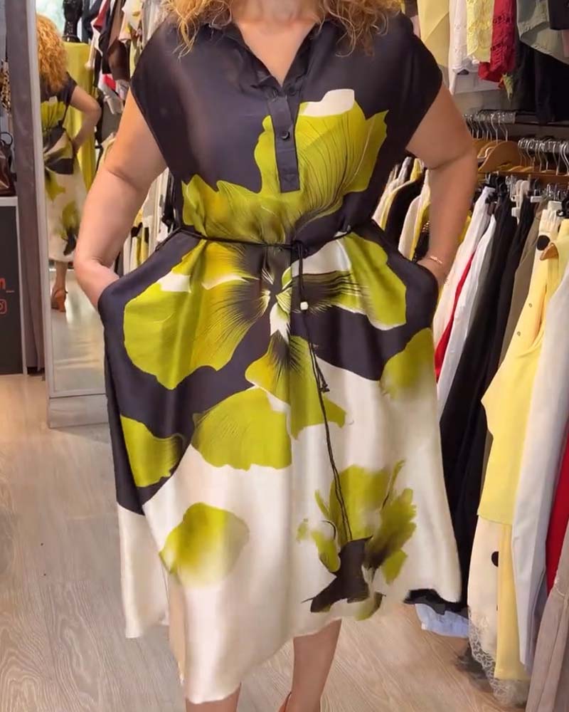 Robe Revers Col V Florale Lâche