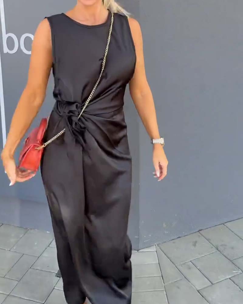 Robe Sans Manches Taille Cintrée Unie