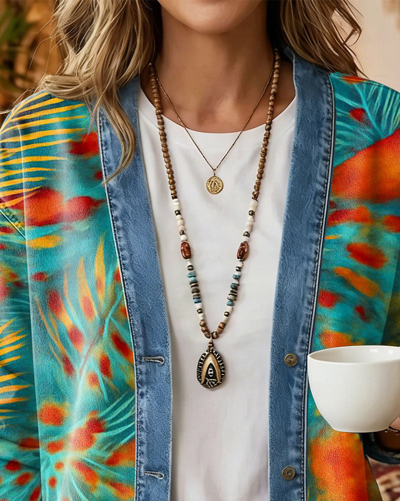 Manteau Bohème Denim Patchwork Floral