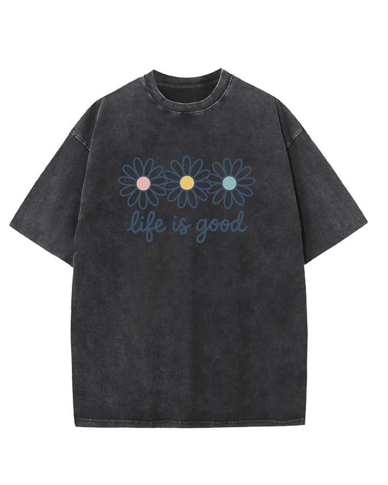 T-Shirt Imprimé Marguerite Décontracté Délavé