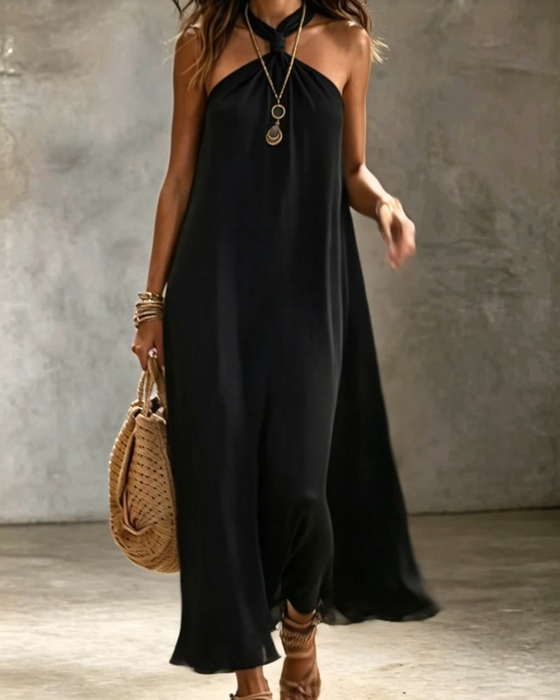 Robe Unie Col Fermé Sans Manches