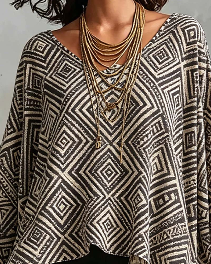 Blouse Motif Diamant Irrégulier Décontractée
