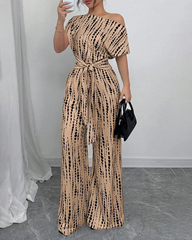 Jumpsuit Une Épaule Cravate Jambe Large