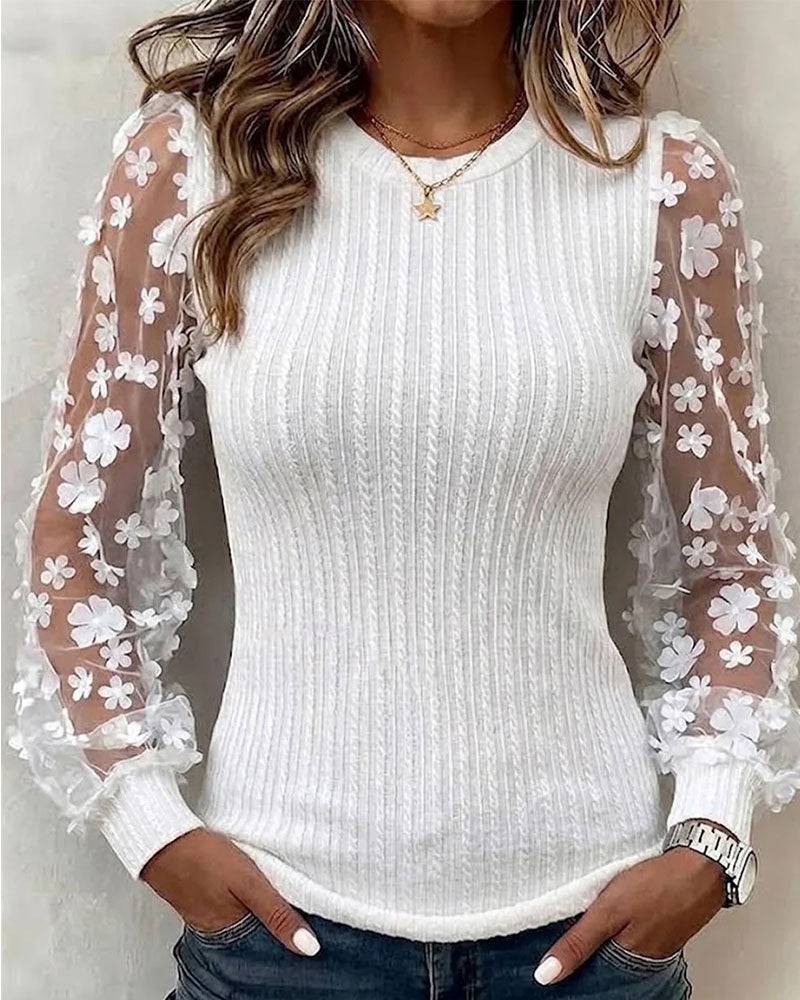 Top Tricot Dentelle Maille Manches