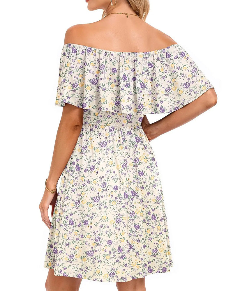 Robe Florale Épaules Dénudées Midi