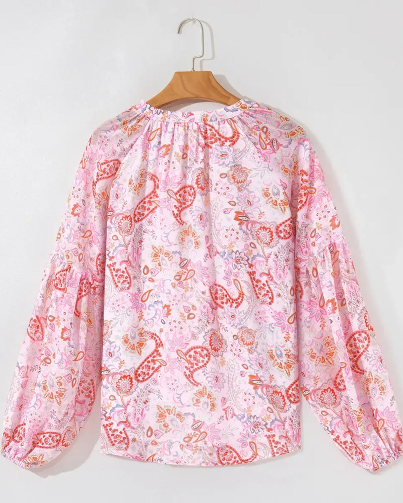 Blouse Manche Lanterne Imprimée Col V