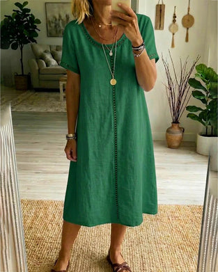Robe Évidée Panneautée Droite Coton Et Lin