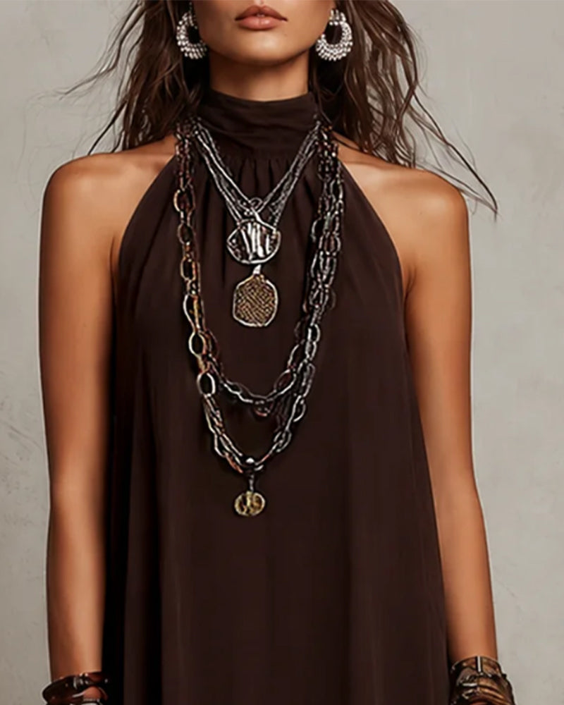Robe Halter Col Haut Sheer Longue