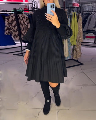 Robe à manches ballon et col montant