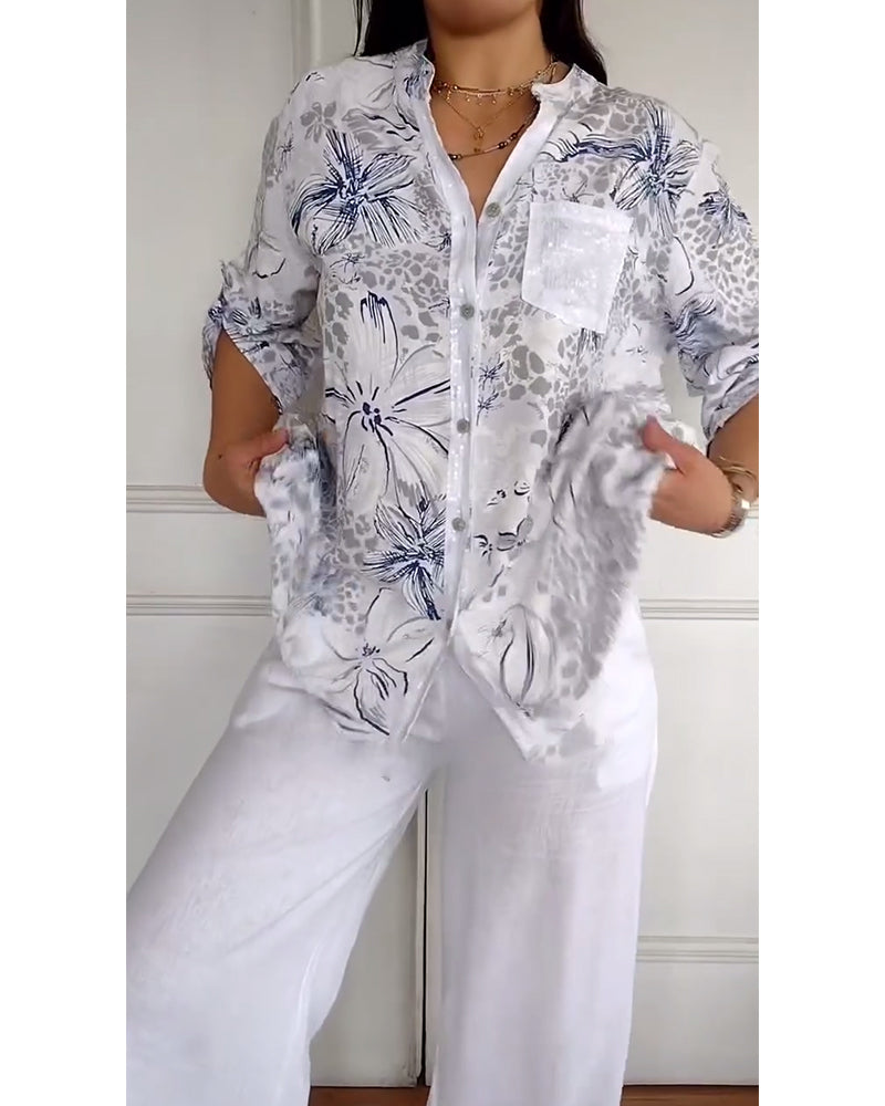 Chemise Col Montant Poche Imprimée