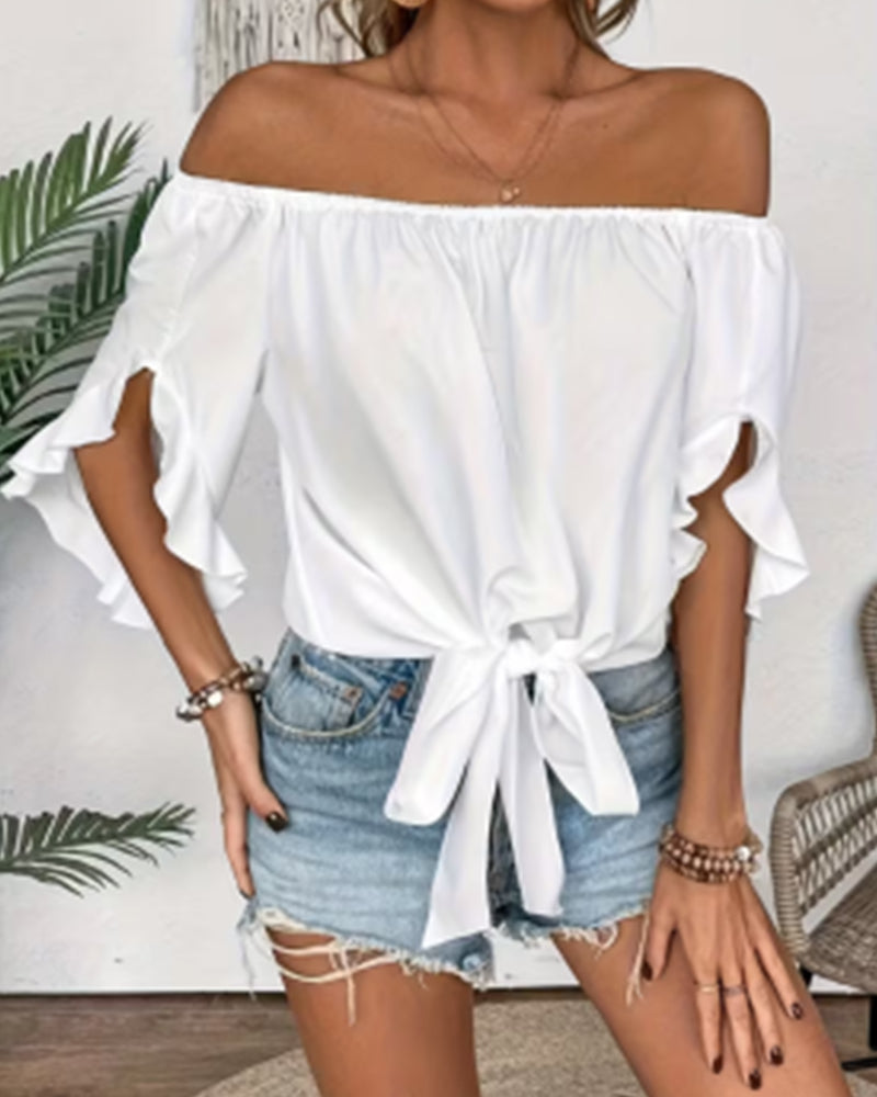 Blouse Off-Shoulder Nœud Manche Évasée