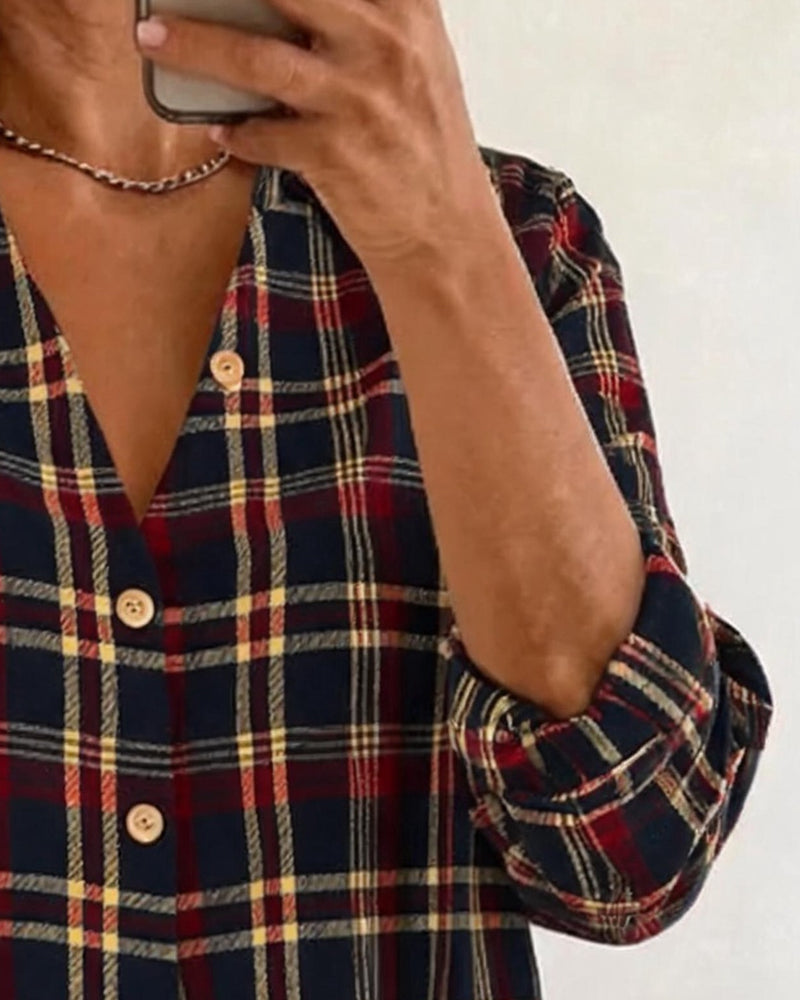 Chemise Vintage À Carreaux Manches Longues