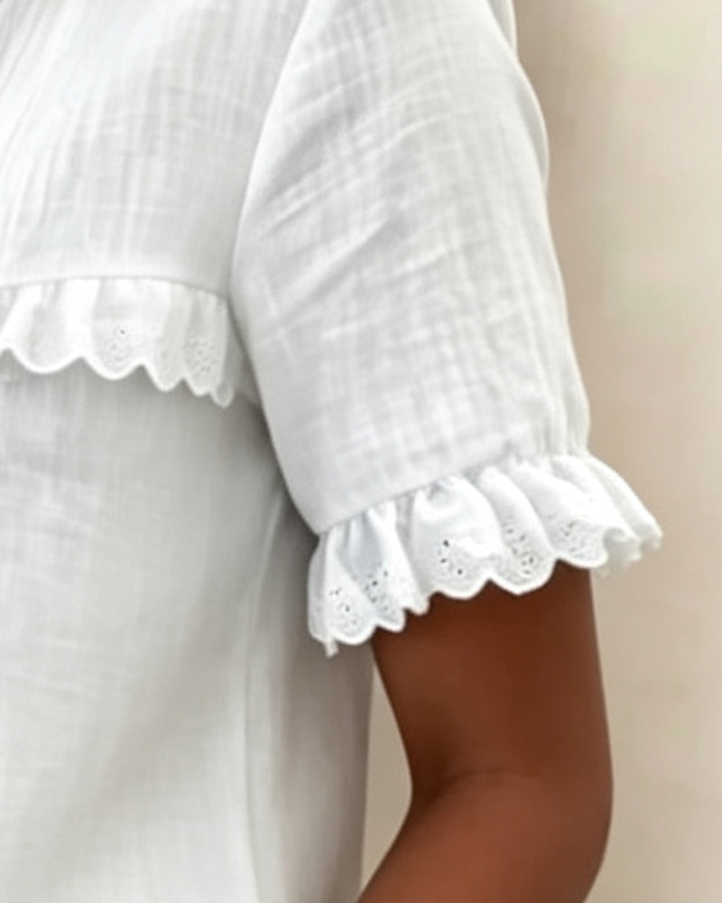 Blouse Col V Demi-Patte De Boutonnage