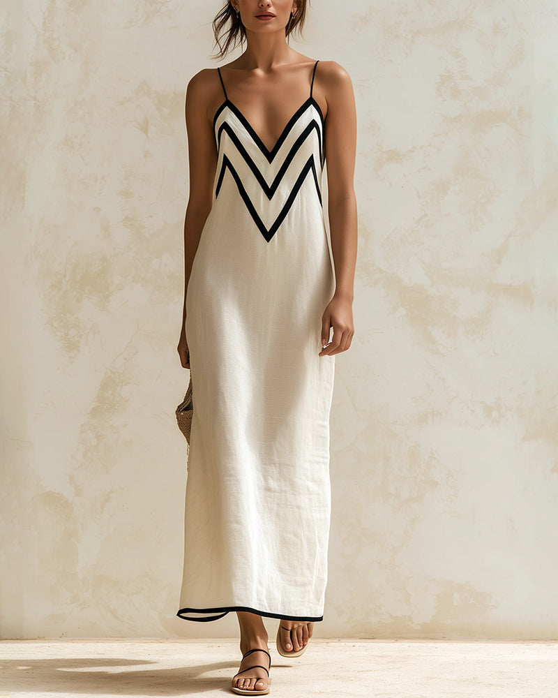 Robe Bretelles Col En V Ligne Sans Manches
