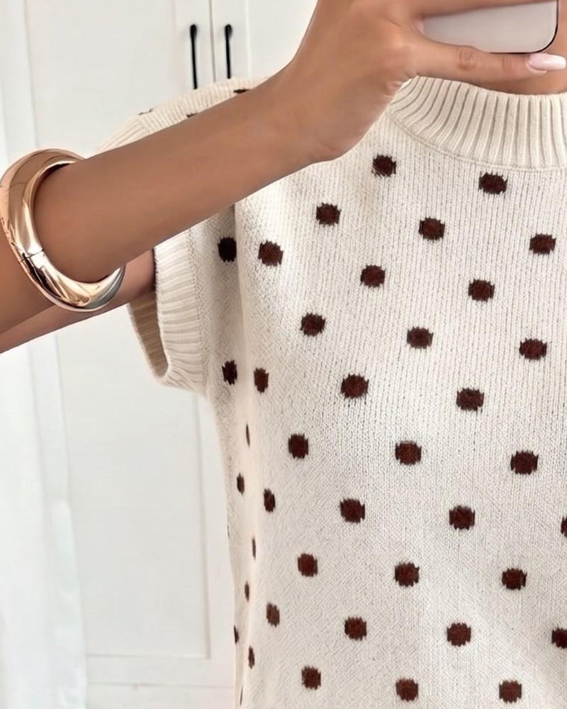 Pull Col Roulé À Pois Manches Courtes