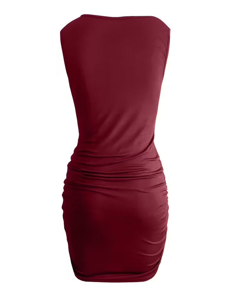 Robe Col Drapé Dentelle Bretelles Bodycon