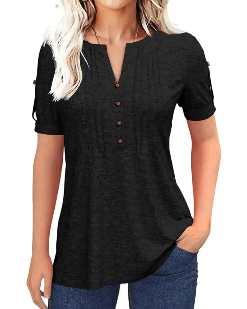T-Shirt Plissé Henley Manche Courte