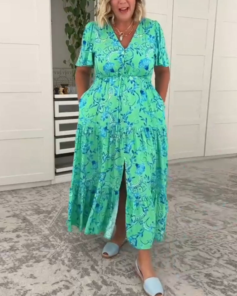 Robe à manches courtes avec poches et imprimé