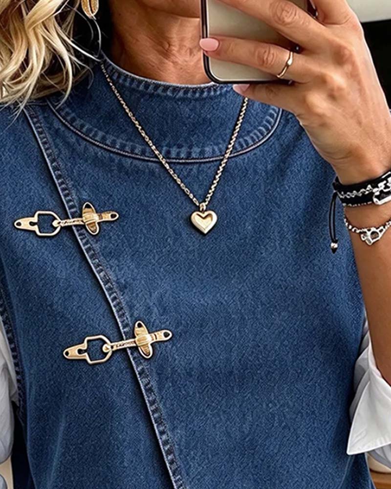 Ensemble Bouton Incliné Col Montant Gilet Chemise