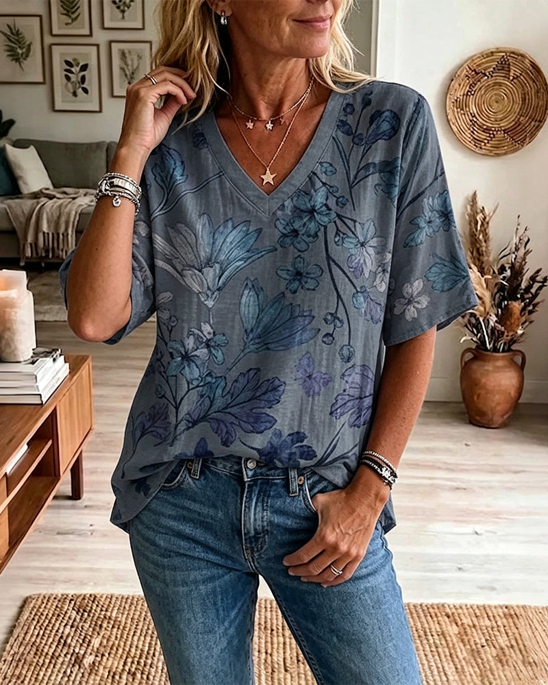 Blouse Col V Manches Mi-Longues