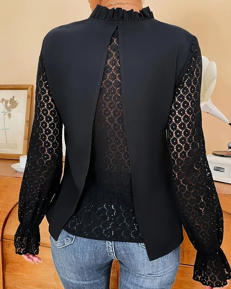 Blouse Col En V Dentelle Manches Longues