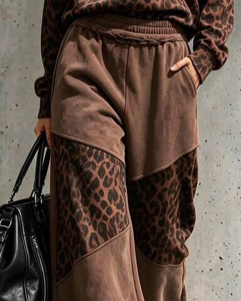 Ensemble Imprimé Léopard Patchwork Sweat-Shirt