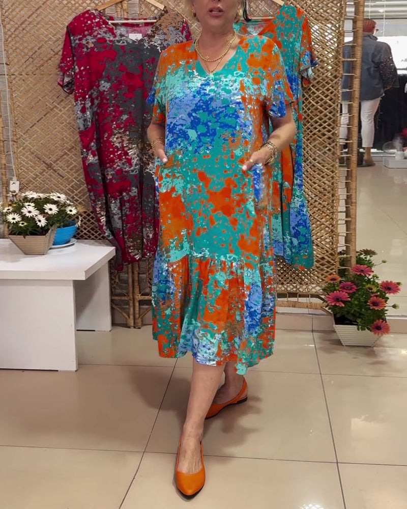 Robe Col V Dégradé Imprimé Multicolore