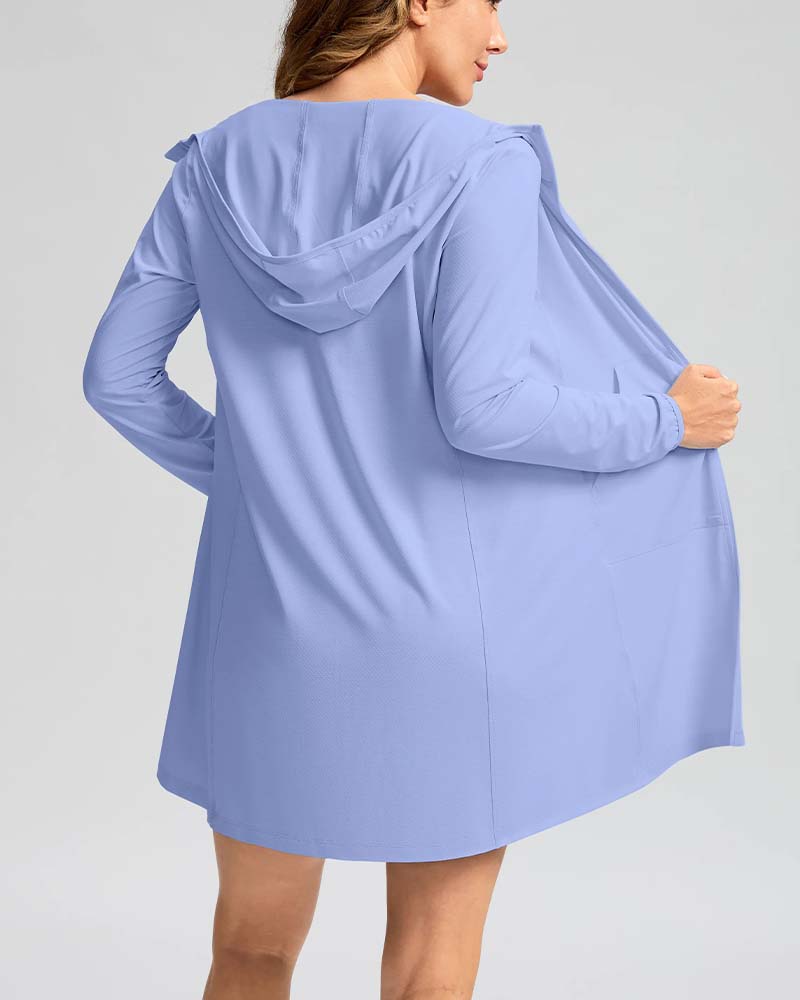 Manteau Manches Longues Capuche Poche Zip Protection Solaire