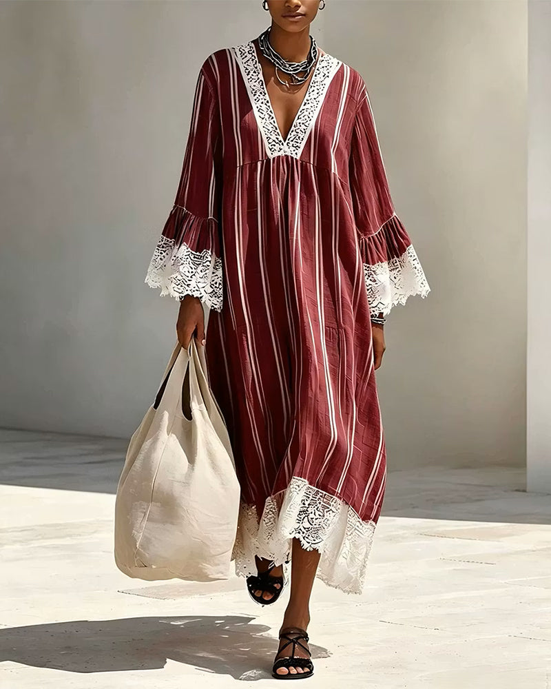 Robe À Manches Évasées Col V