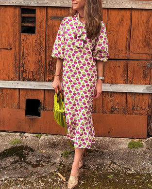 Robe élégante imprimée à manches bouffantes