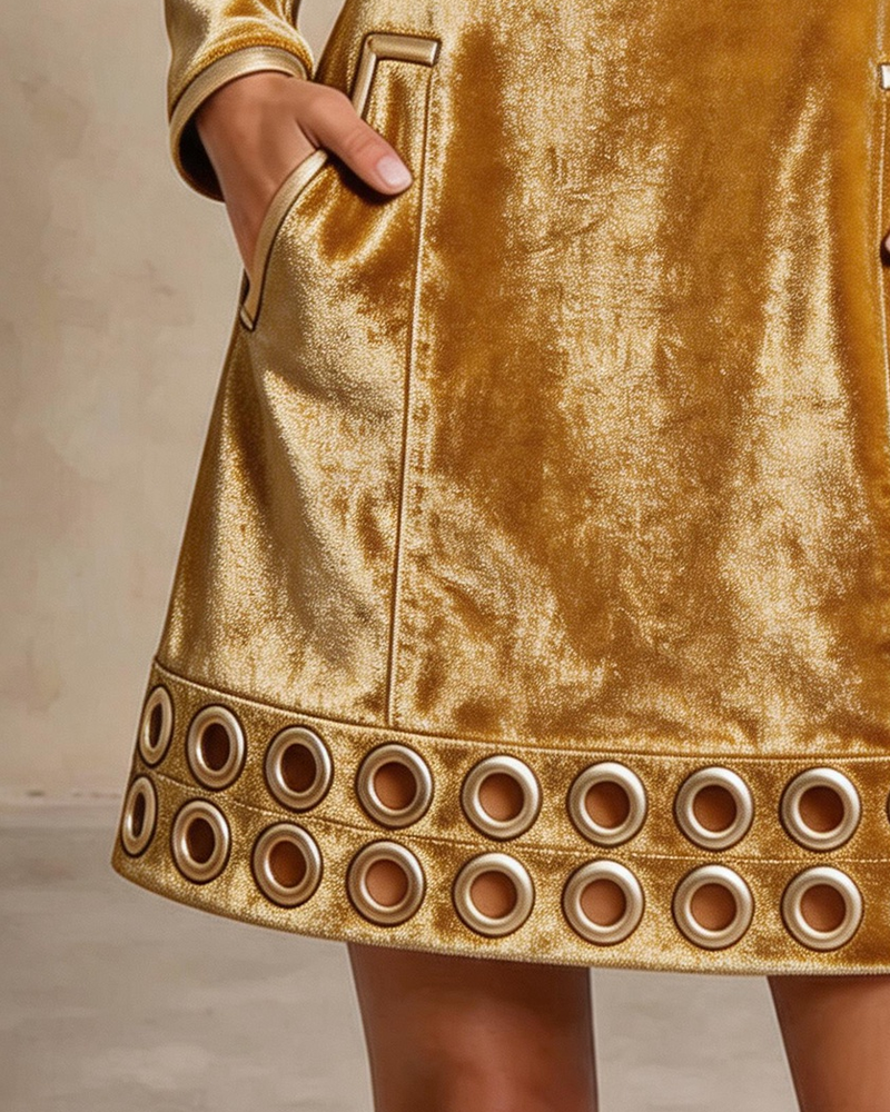 Robe Col Revers Fermeture Éclair Poche Anneau Métallique